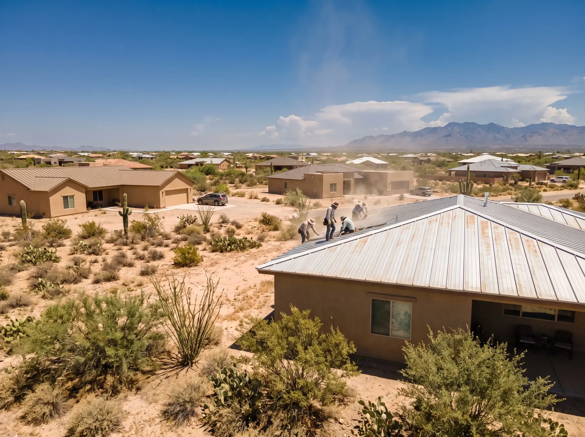 Open desert subdivision at Corona de Tucson with mountains on the horizon