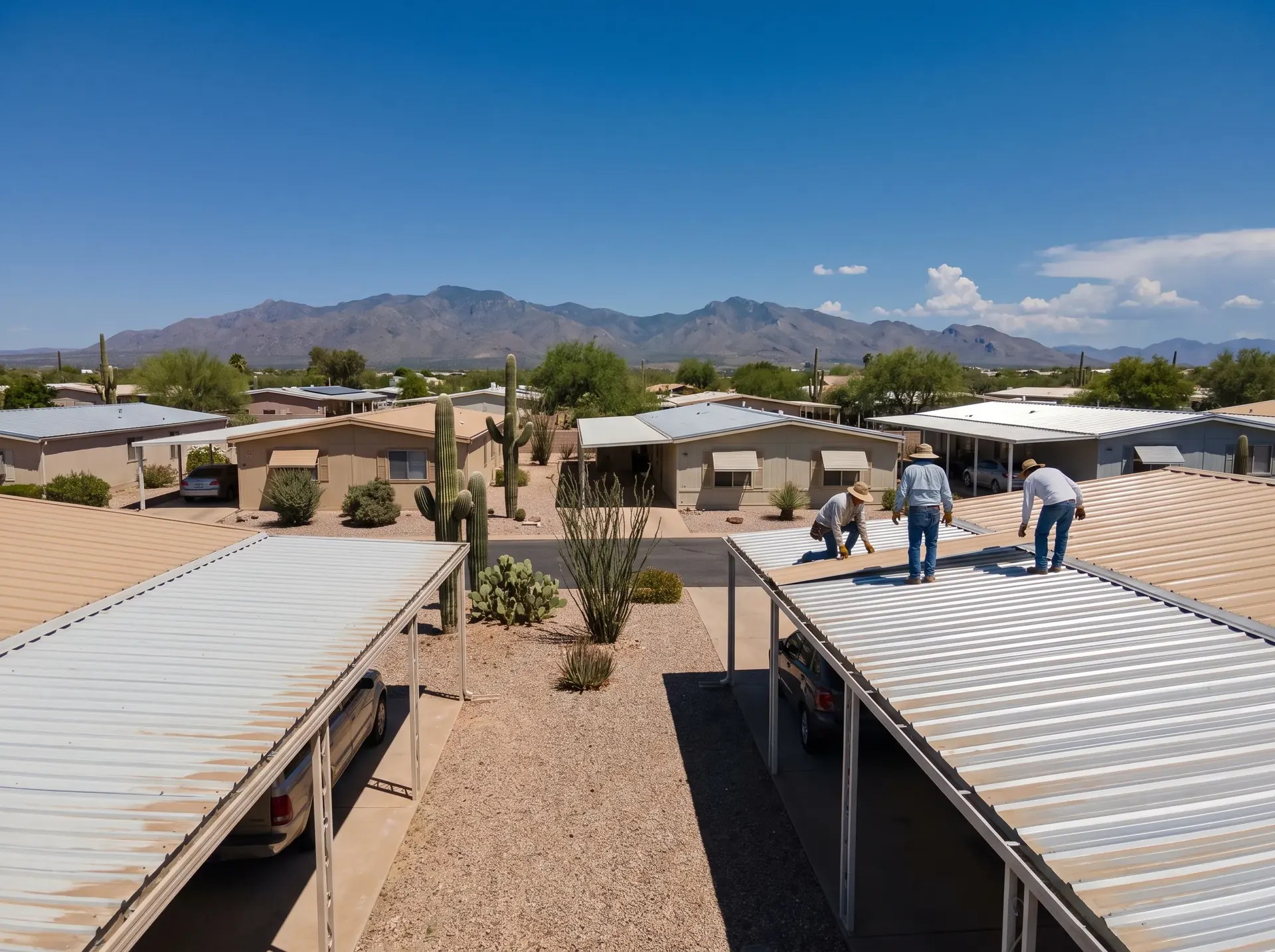 Low slope single storey homes in Green Valley under bright desert sun