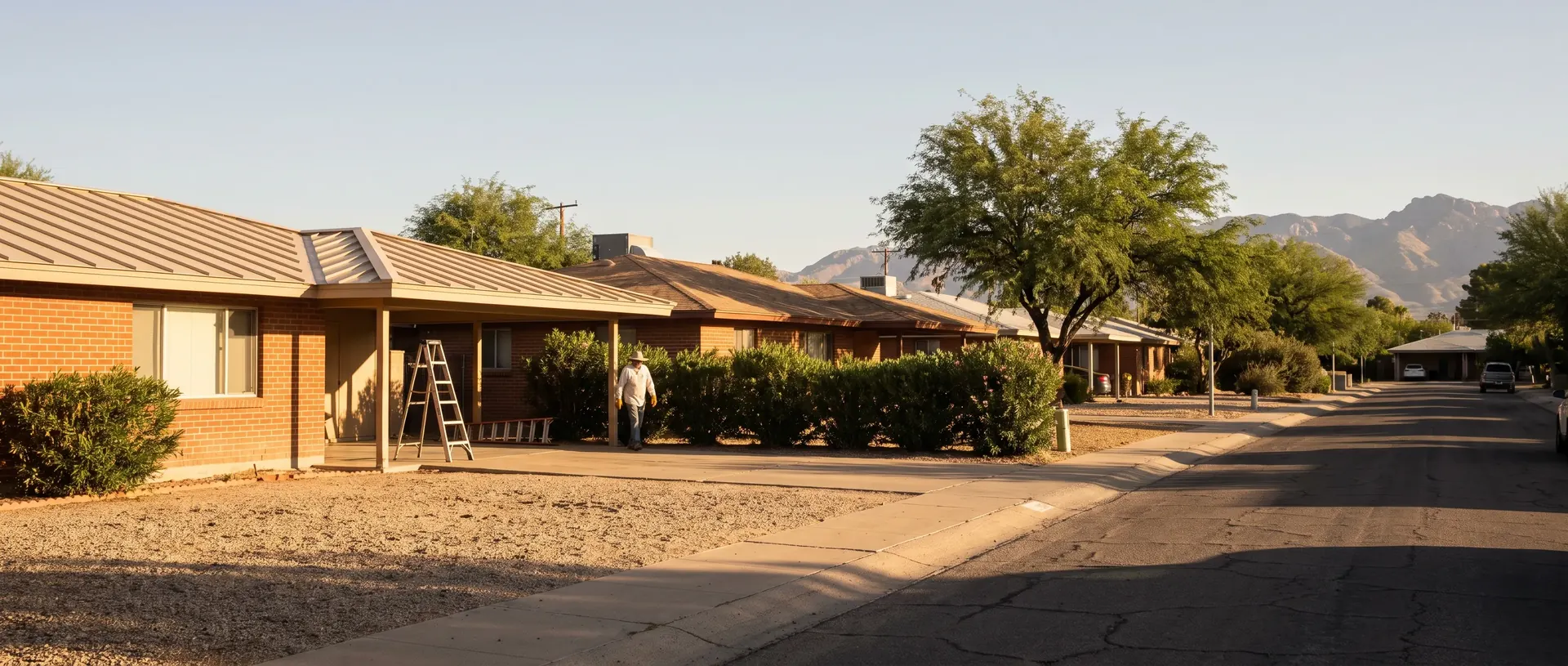 Midtown Tucson red brick ranch homes with low slope roofs and deep eaves